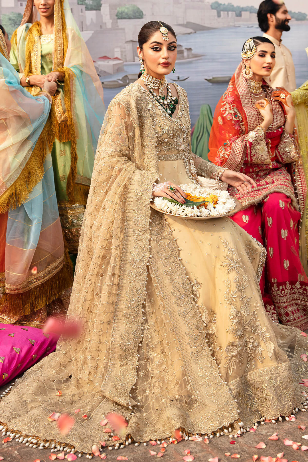 Embroidered Hand Embellished Pakistani Bridal Dress in Organza