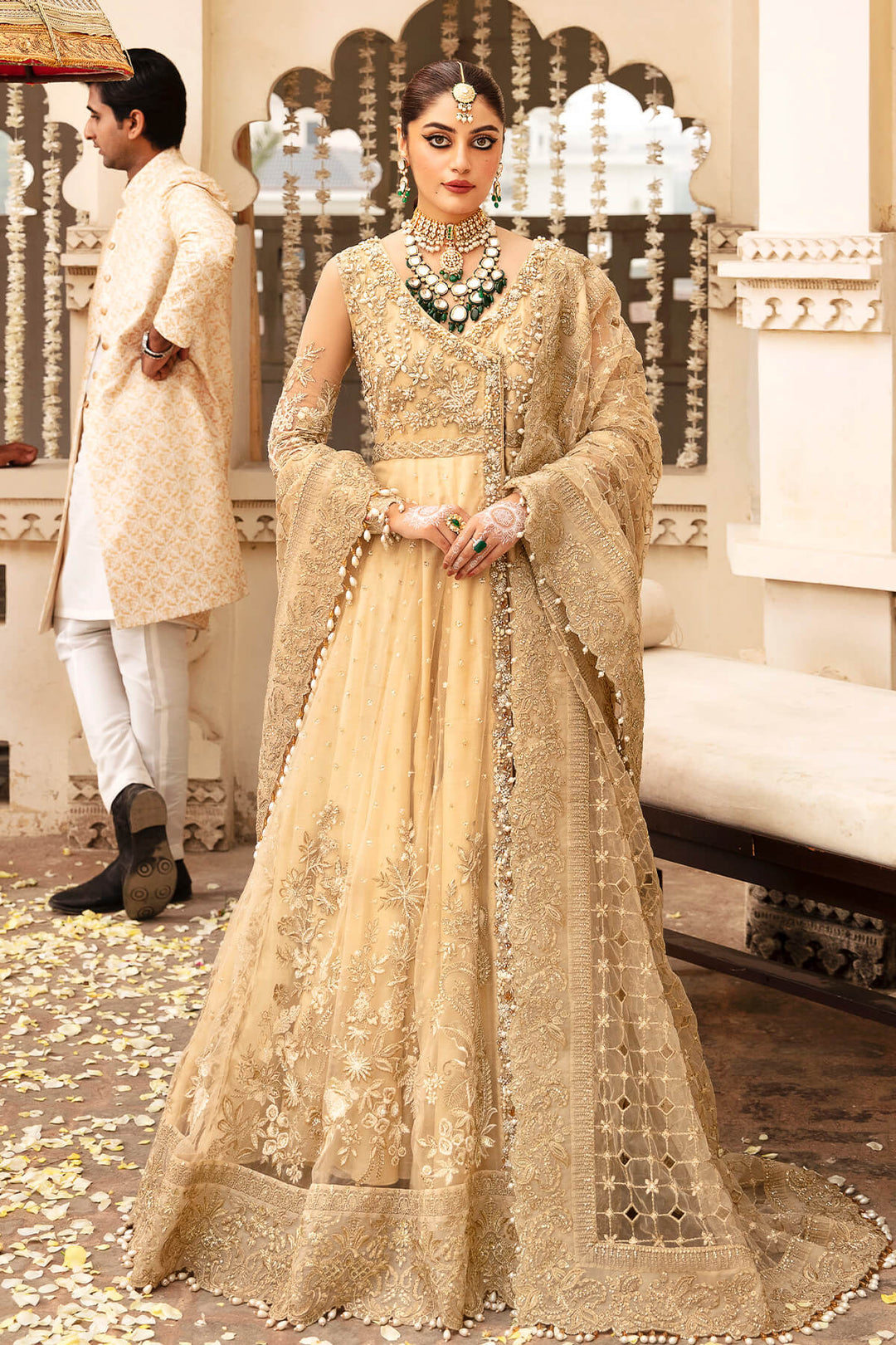 Embroidered Hand Embellished Pakistani Bridal Dress in Organza