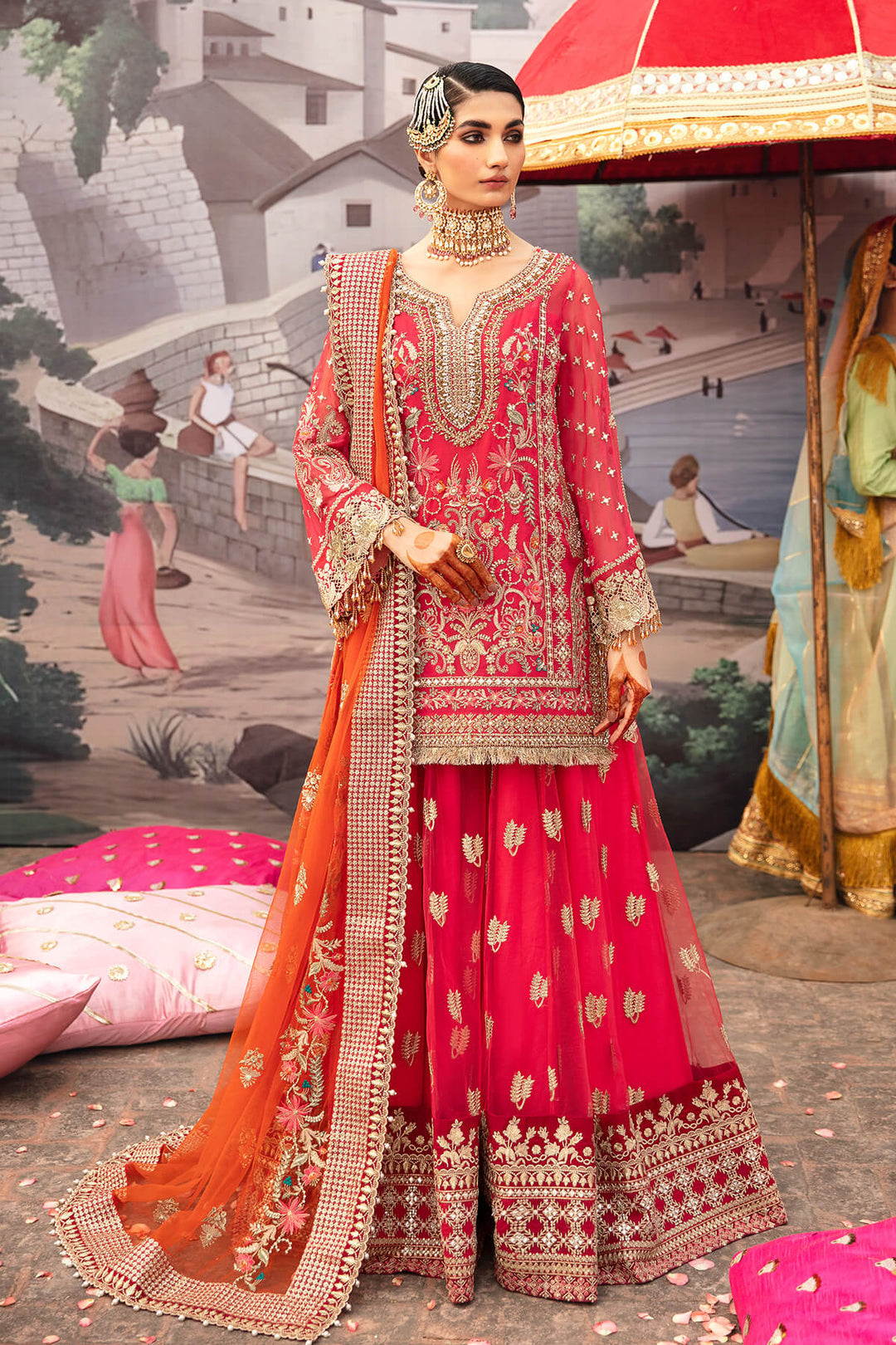 Embroidered Organza Sharara Pakistani Bridal Outfit
