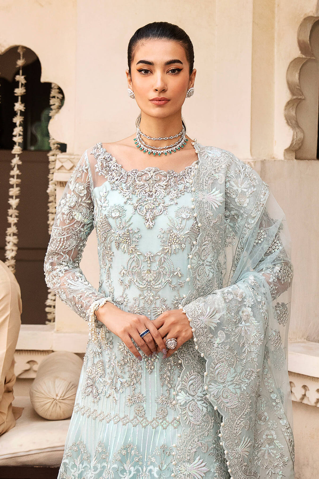 Embroidered Organza Pakistani Bridal Dress with Hand Embellishment