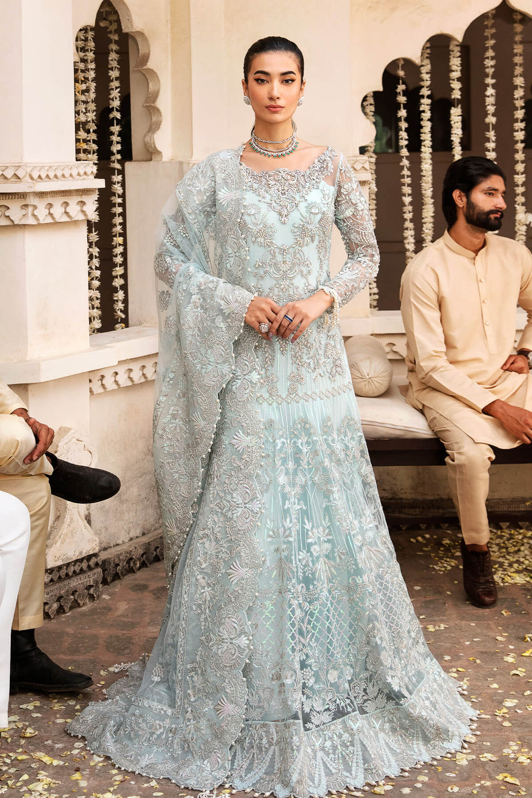 Embroidered Organza Pakistani Bridal Dress with Hand Embellishment