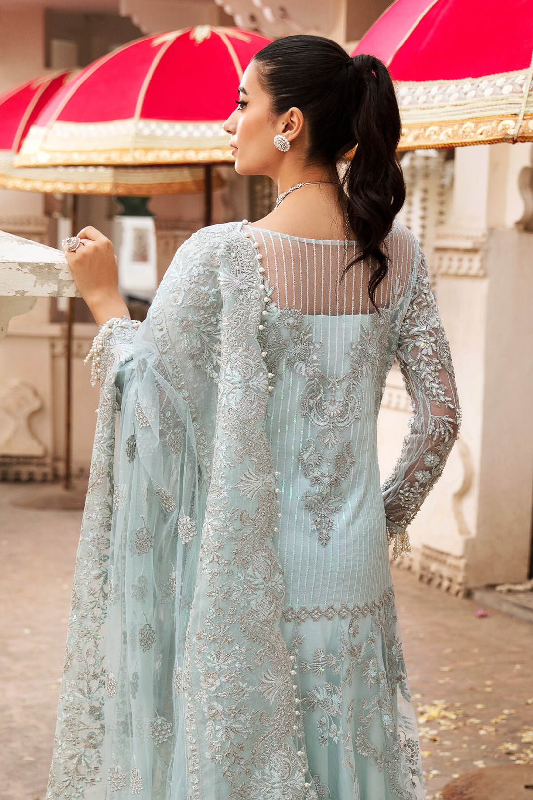 Embroidered Organza Pakistani Bridal Dress with Hand Embellishment
