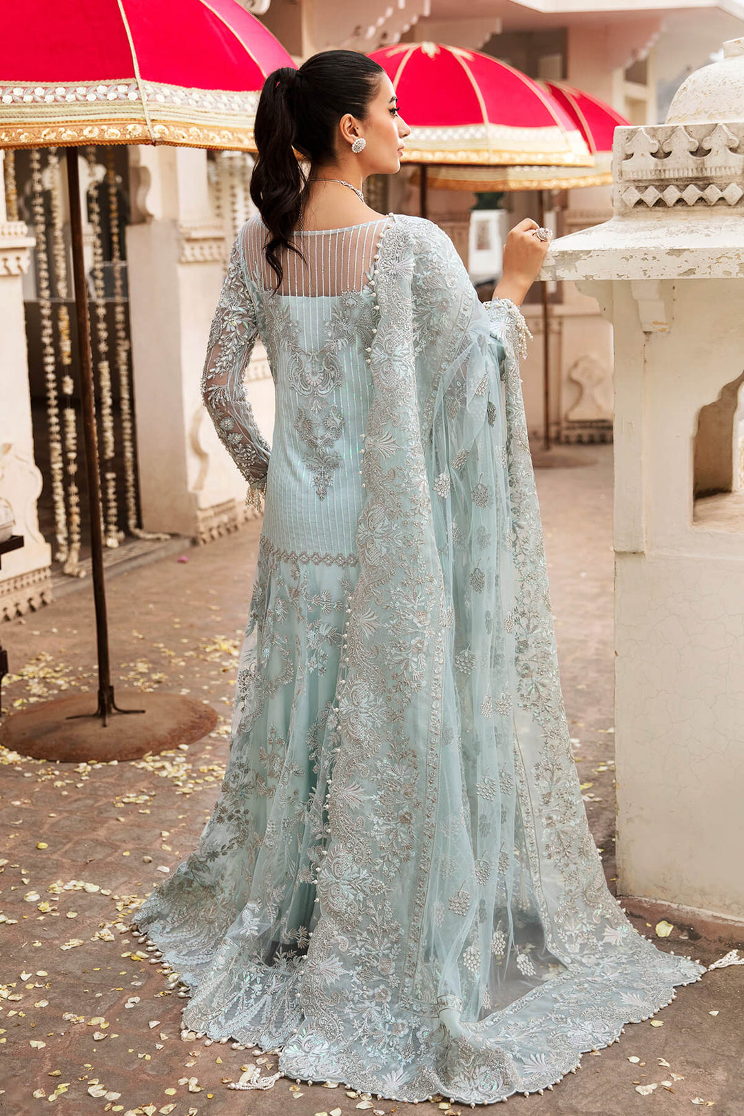Embroidered Organza Pakistani Bridal Dress with Hand Embellishment