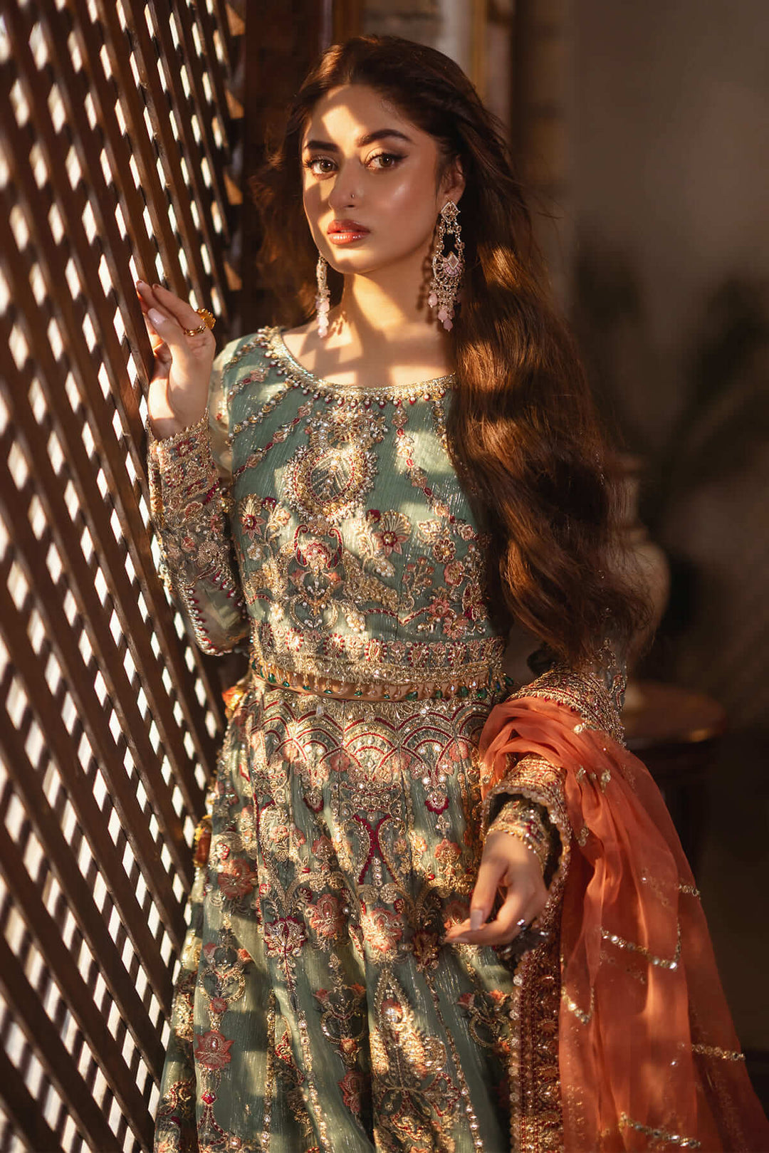 Embroidered Organza Pakistani Bridal Dress with Handmade Organza