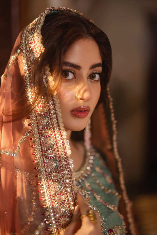 Embroidered Organza Pakistani Bridal Dress with Handmade Organza