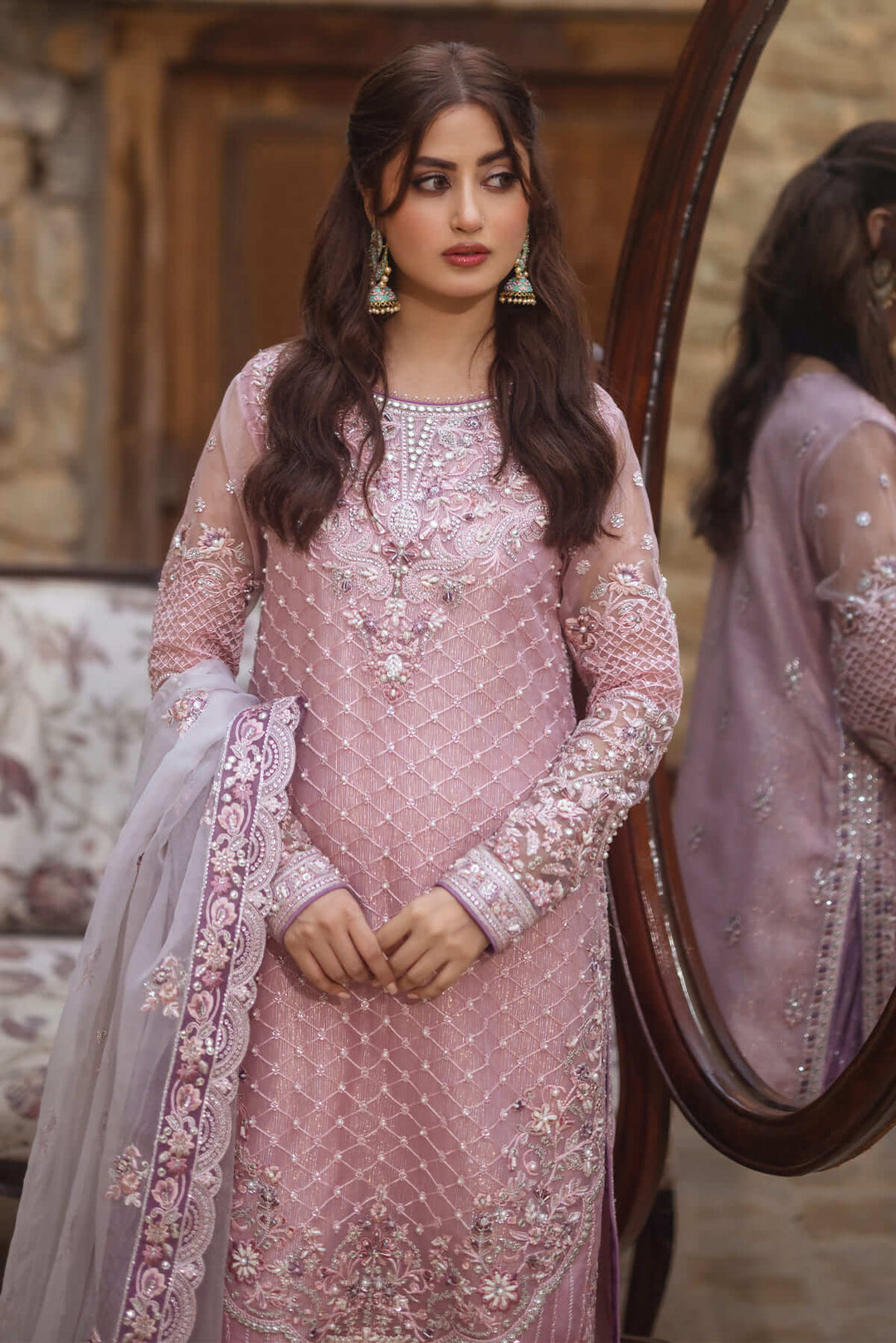 Embroidered Organza Lehenga With Dupatta 1115