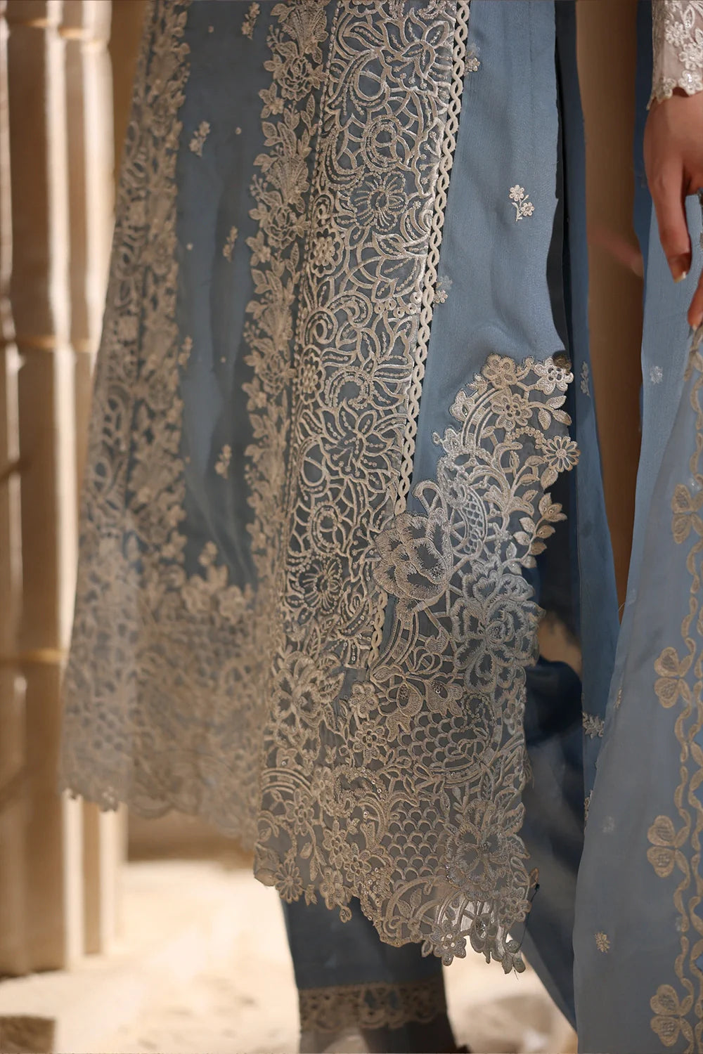Elegant Periwinkle Hand Embellished Chiffon Pakistani Party Dress