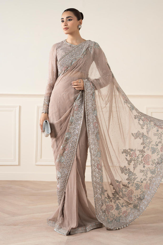 Embroidered Chiffon Saree Pakistani Party Dress
