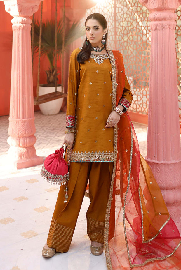 3 Piece Embroidered Raw Silk Suit Pakistani Party Dress