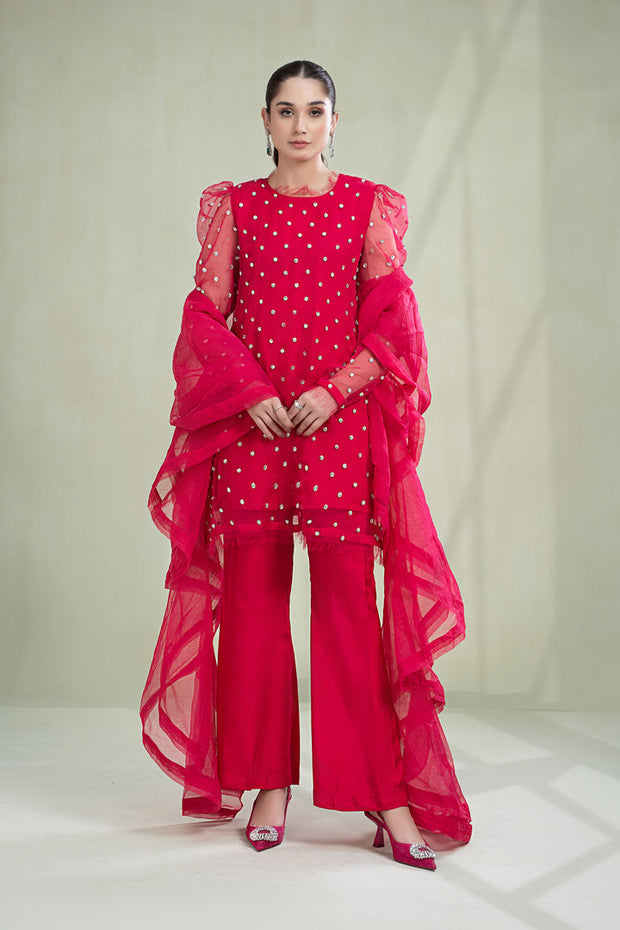 3 Piece Dyed Organza Suit Pakistani Party Dress