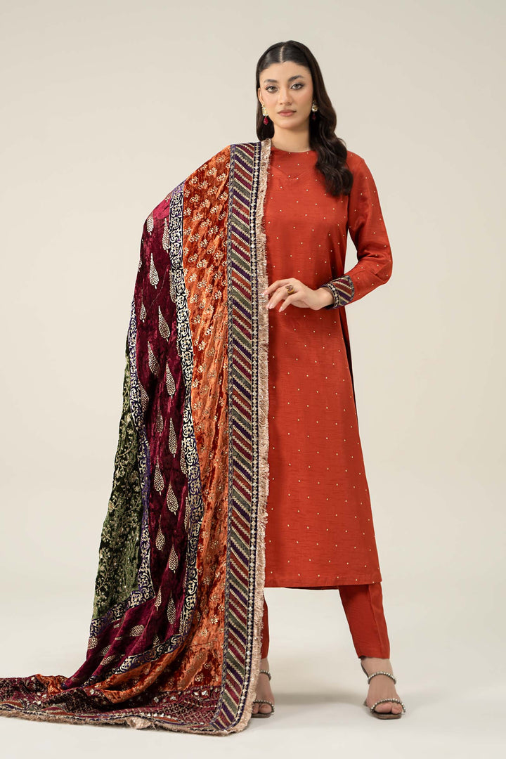 3 Piece Embroidered Raw Silk Suit Pakistani Party Dress
