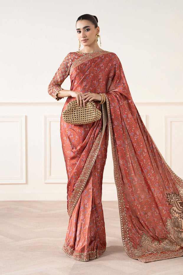 Embroidered Silk Saree Pakistani Party Dress