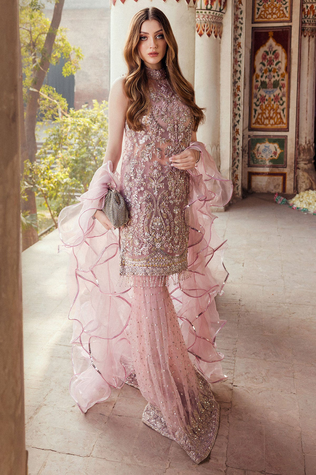 Lilac Hand Embellished Silk Net Pakistani Wedding Outfit