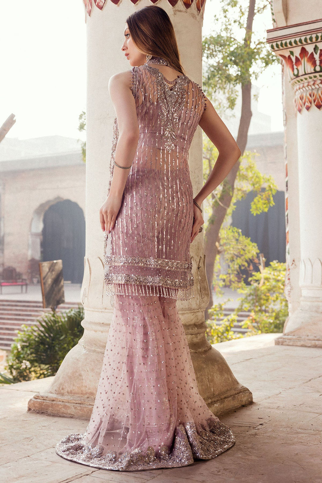 Lilac Hand Embellished Silk Net Pakistani Wedding Outfit