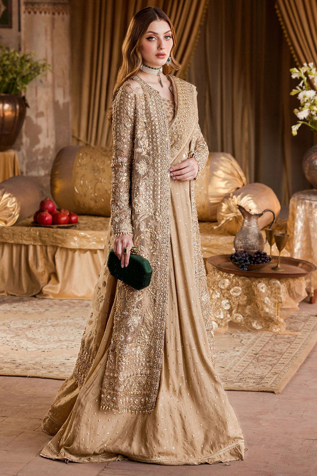 Hand Embellished Gold Pakistani Bridal Dress with Lehenga