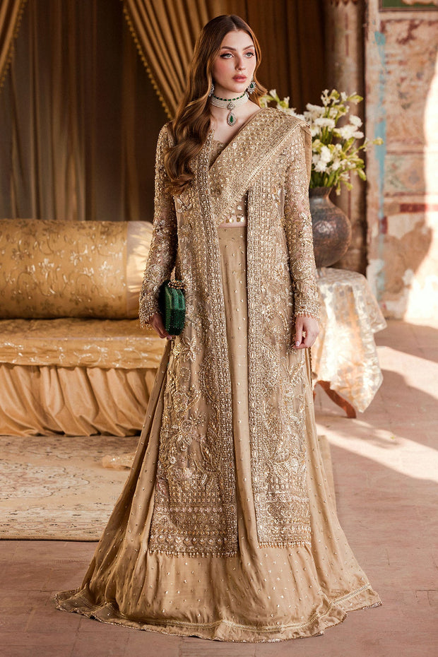 Hand Embellished Gold Pakistani Bridal Dress with Lehenga