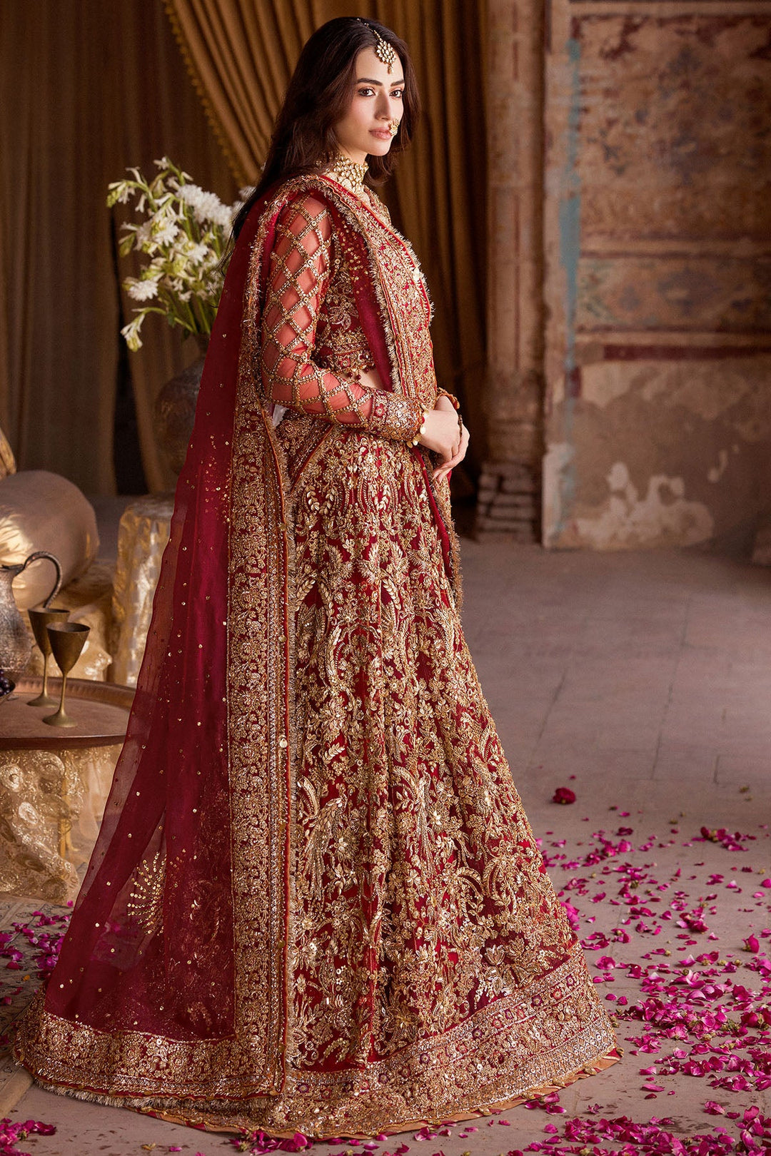 Crimson Red Pakistani Wedding Dress with Hand Embellishments