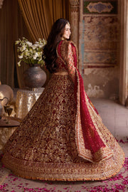 Crimson Red Pakistani Bridal Dress with Exquisite Embroidery