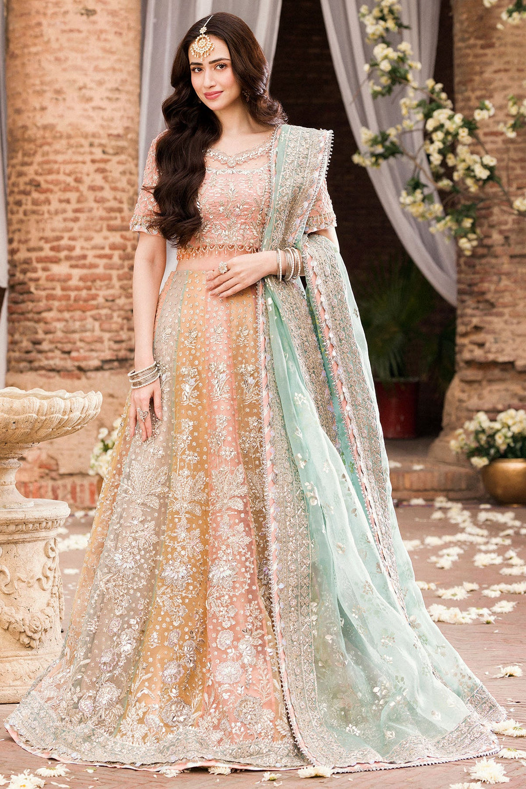 Hand Embellished Pakistani Bridal Outfit in Multi-Shade Pink