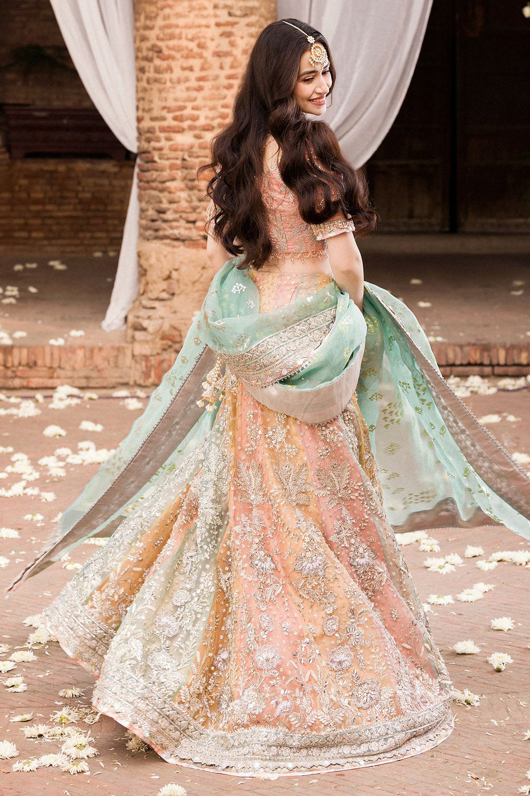 Hand Embellished Pakistani Bridal Outfit in Multi-Shade Pink