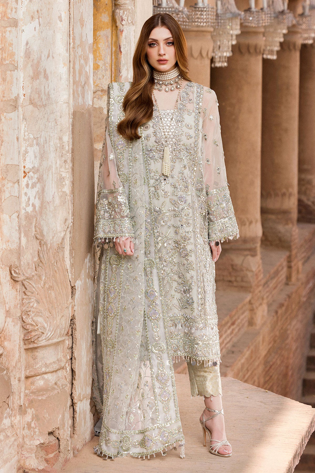 Ivory Hand Embellished Organza Pakistani Wedding Dress