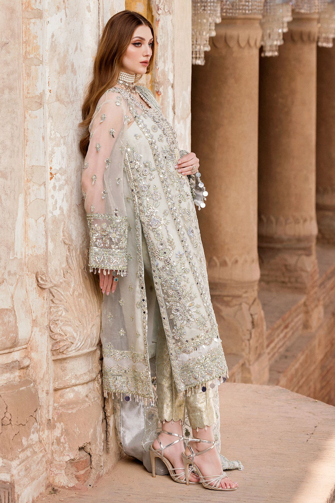 Ivory Hand Embellished Organza Pakistani Wedding Dress