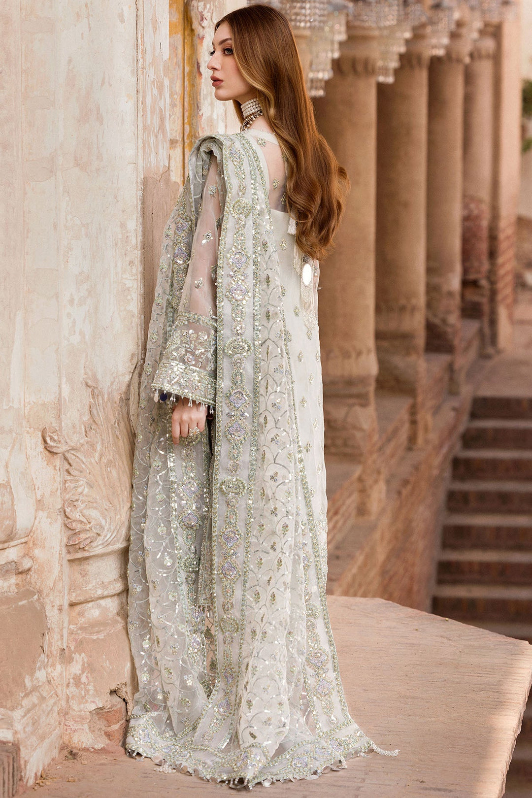 Ivory Hand Embellished Organza Pakistani Wedding Dress