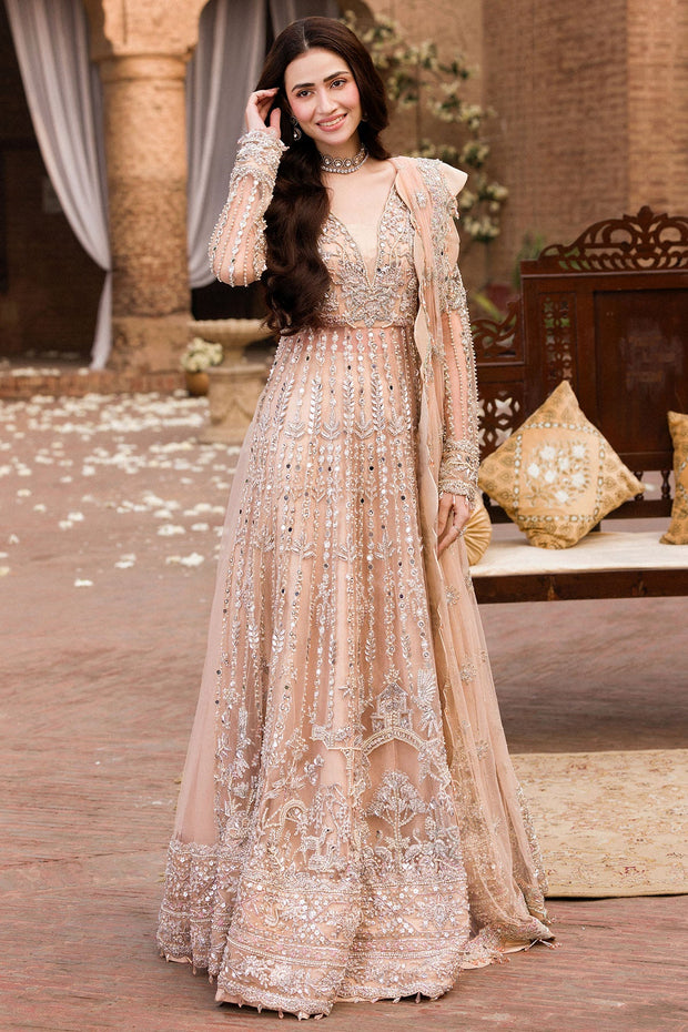 Elegant Pale Peach Pakistani Bridal Dress with Embellishments