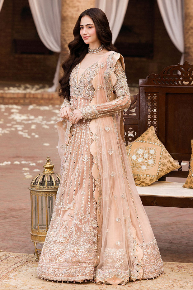 Elegant Pale Peach Pakistani Bridal Dress with Embellishments
