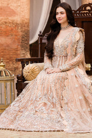 Elegant Pale Peach Pakistani Bridal Dress with Embellishments