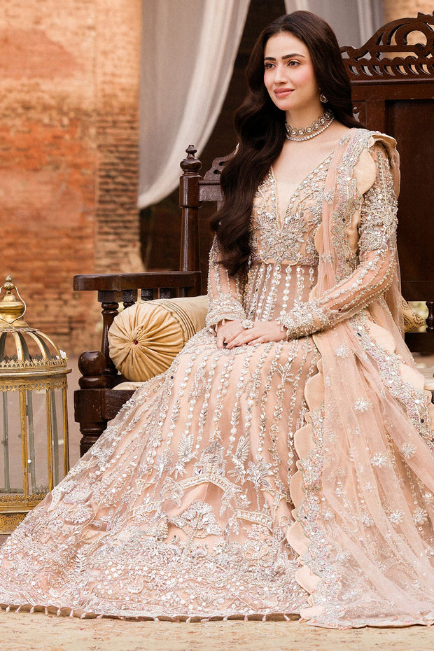 Elegant Pale Peach Pakistani Bridal Dress with Embellishments