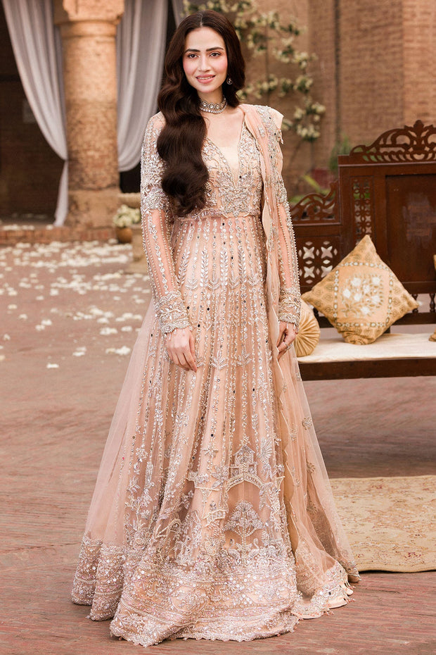 Elegant Pale Peach Pakistani Bridal Dress with Embellishments