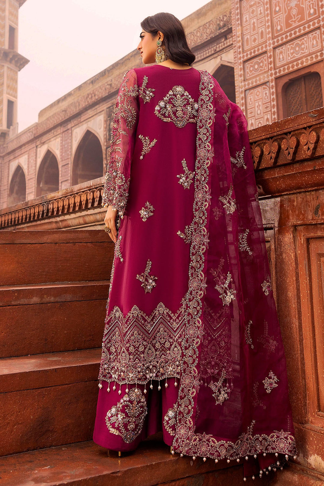 Ethereal Fuchsia Pink Pakistani Bridal Outfit with Hand Embroider