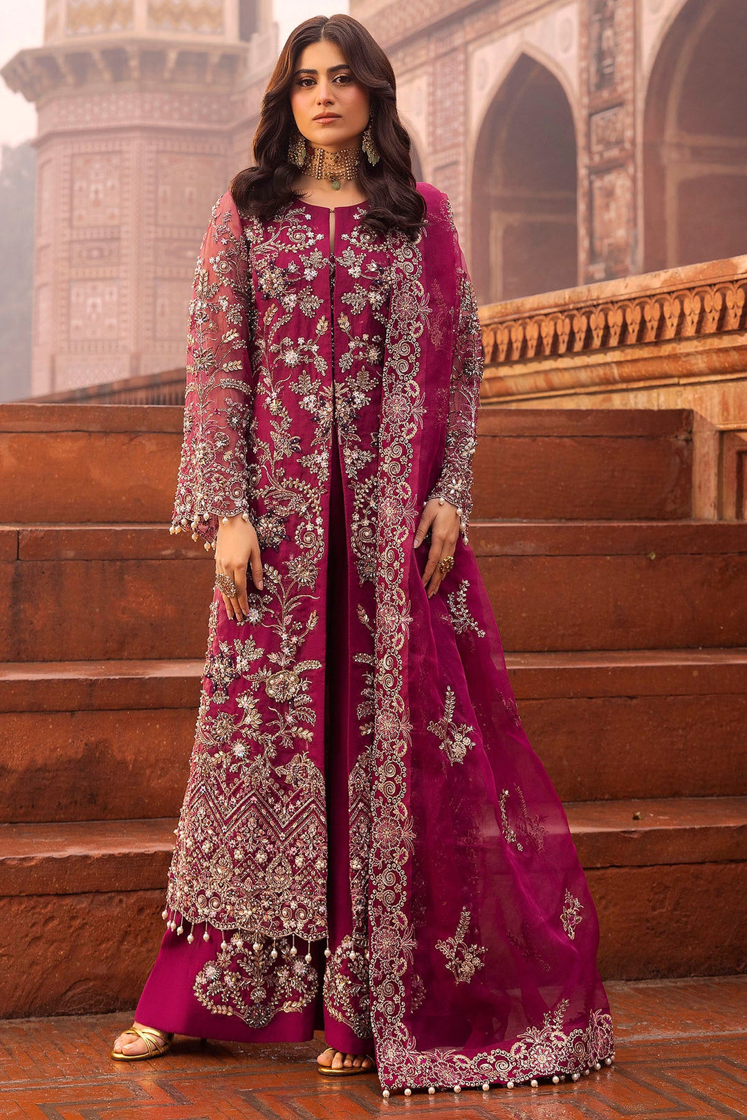 Ethereal Fuchsia Pink Pakistani Wedding Dress with Embroidery