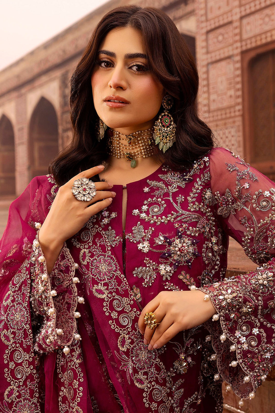 Ethereal Fuchsia Pink Pakistani Wedding Dress with Embroidery