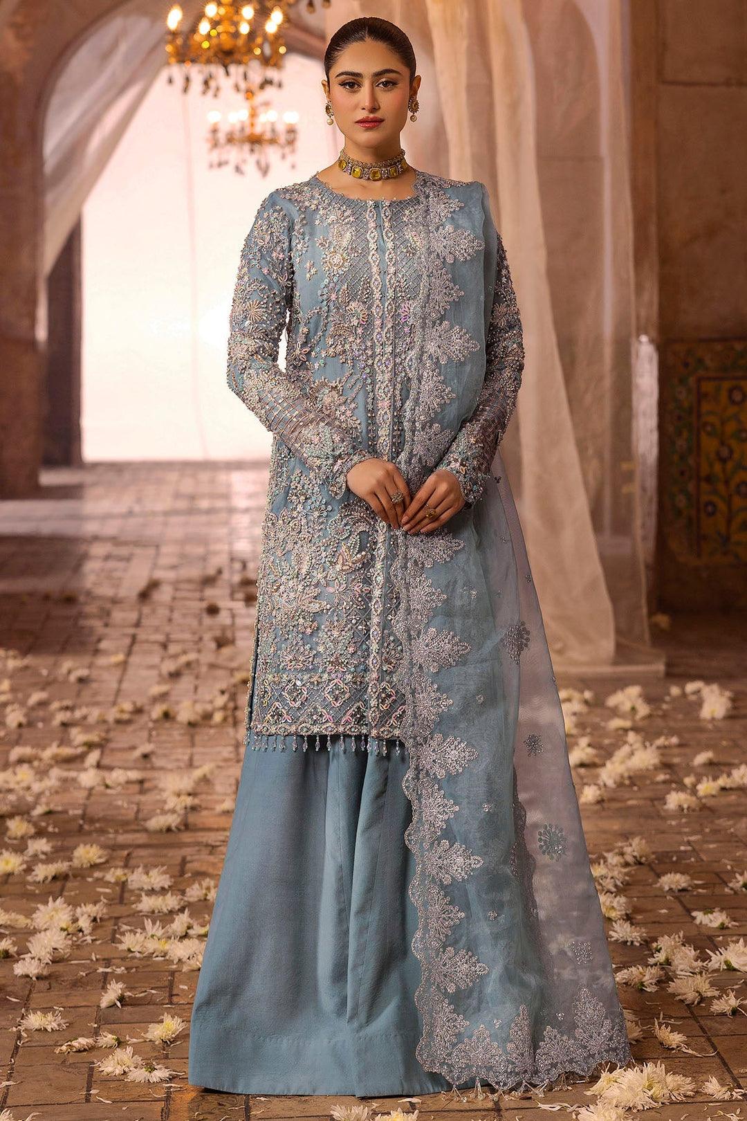 Ethereal Ferozy Pakistani Bridal Dress with Intricate Embroidery
