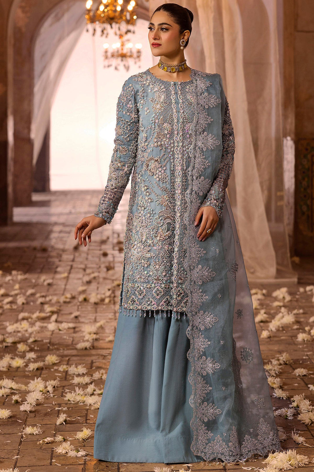 Ethereal Ferozy Pakistani Bridal Dress with Intricate Embroidery