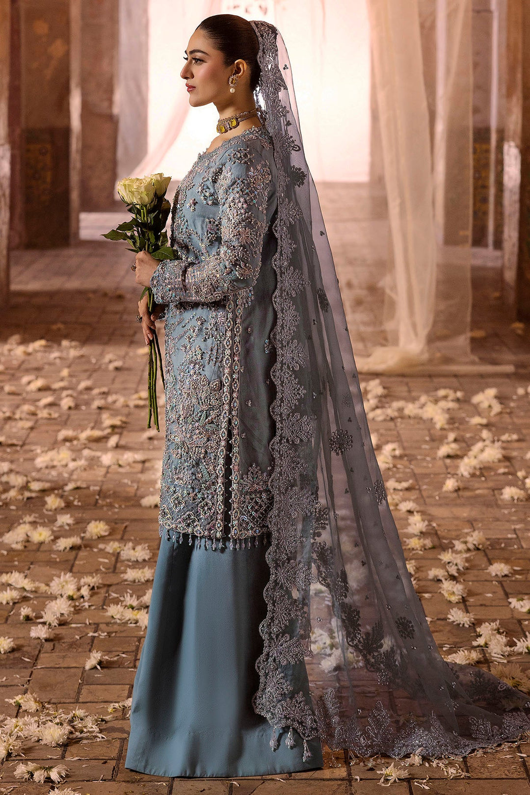Ethereal Ferozy Pakistani Bridal Dress with Intricate Embroidery