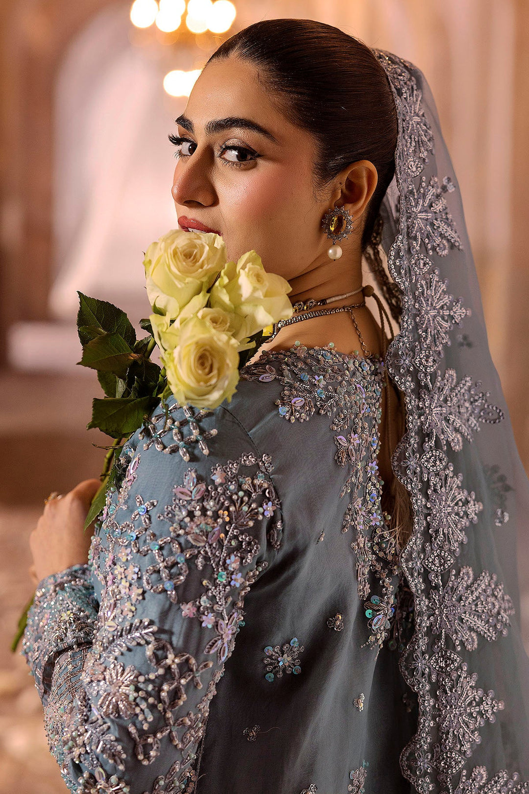 Ethereal Ferozy Pakistani Bridal Dress with Intricate Embroidery