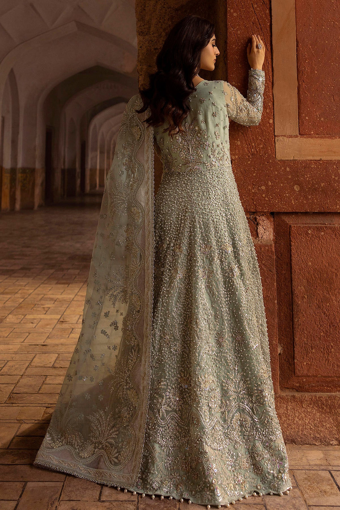 Ice Blue Pakistani Bridal Outfit with Intricate Embroidery