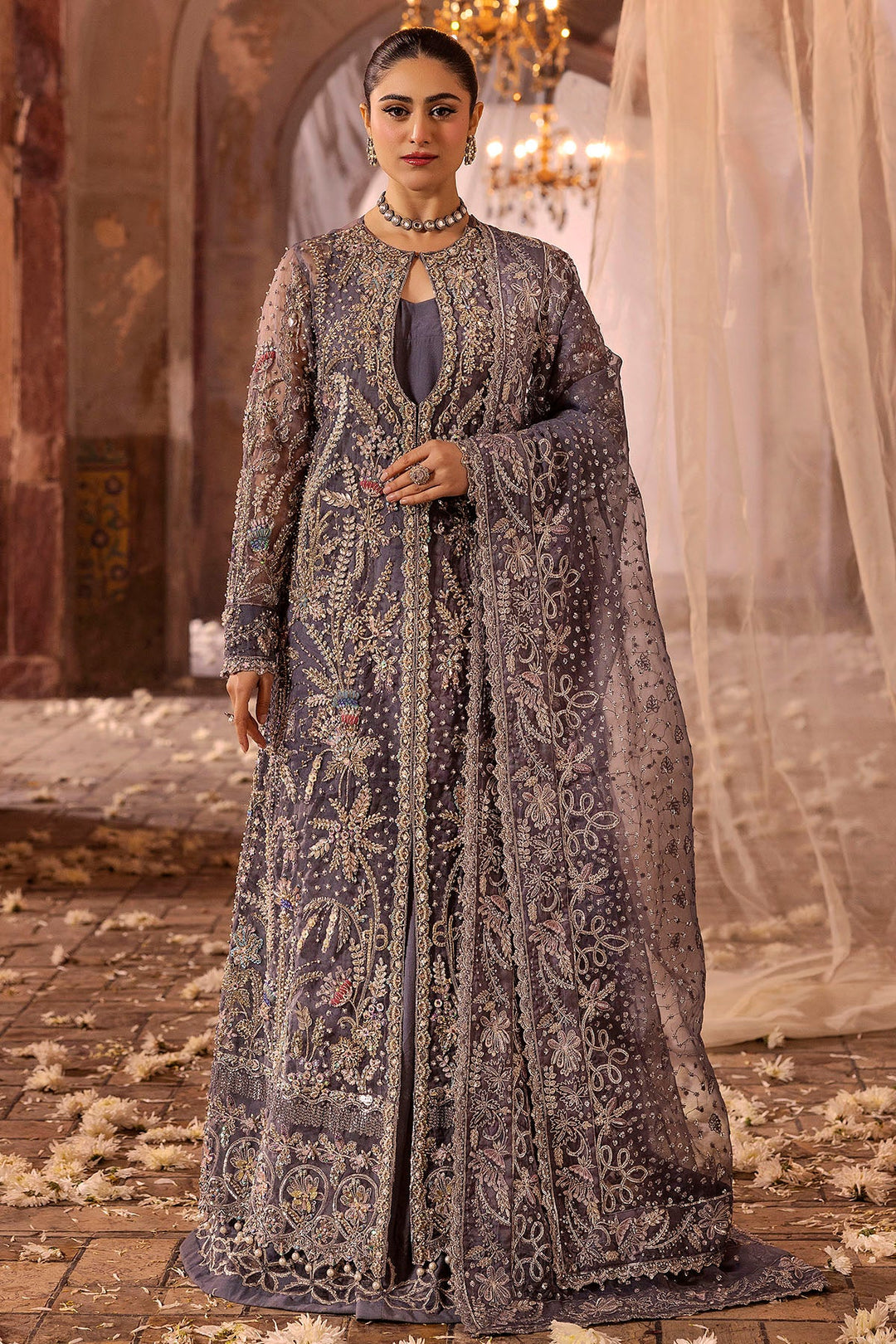 Ethereal Grey Pakistani Bridal Dress with Exquisite Embroidery