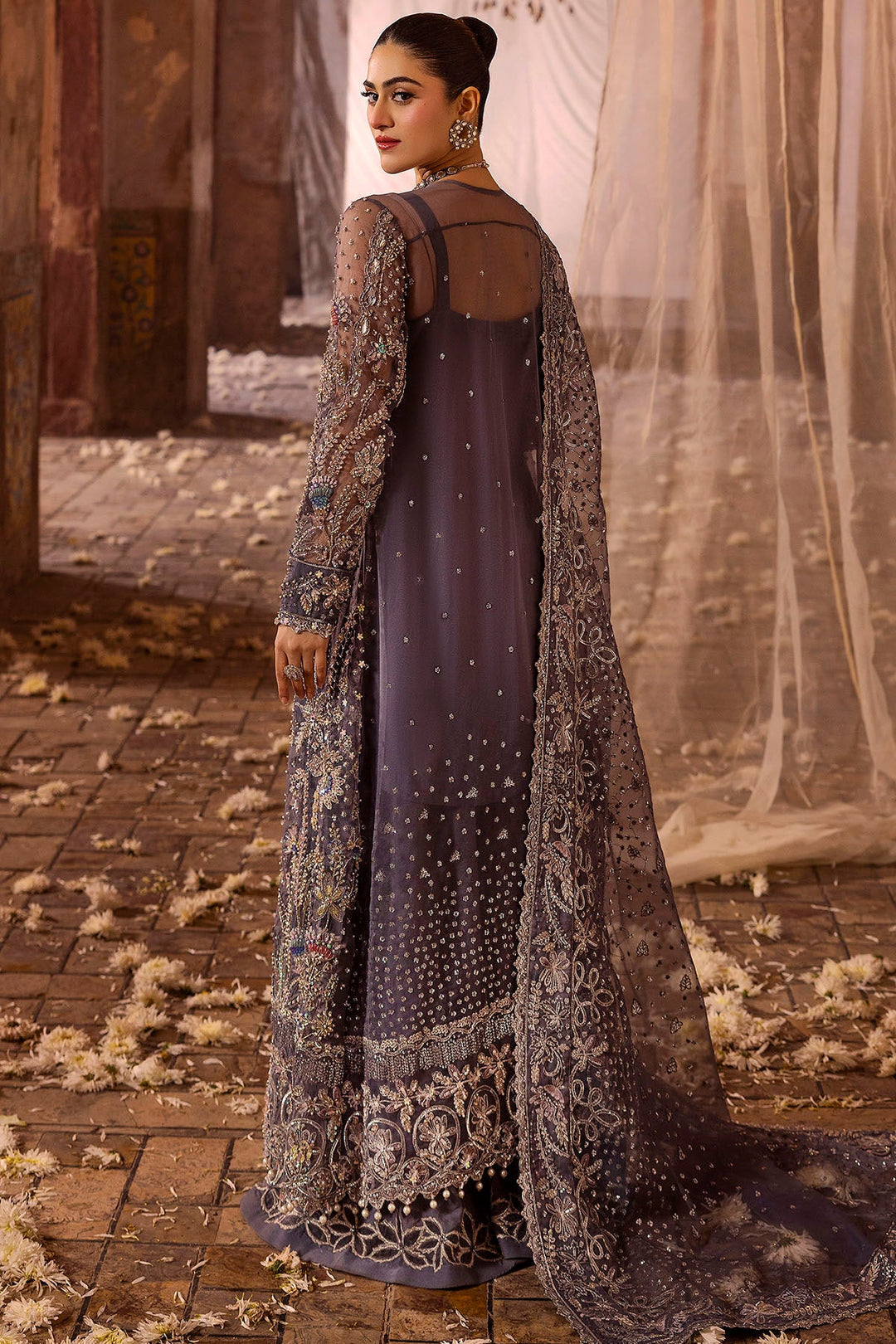 Ethereal Grey Pakistani Bridal Dress with Exquisite Embroidery