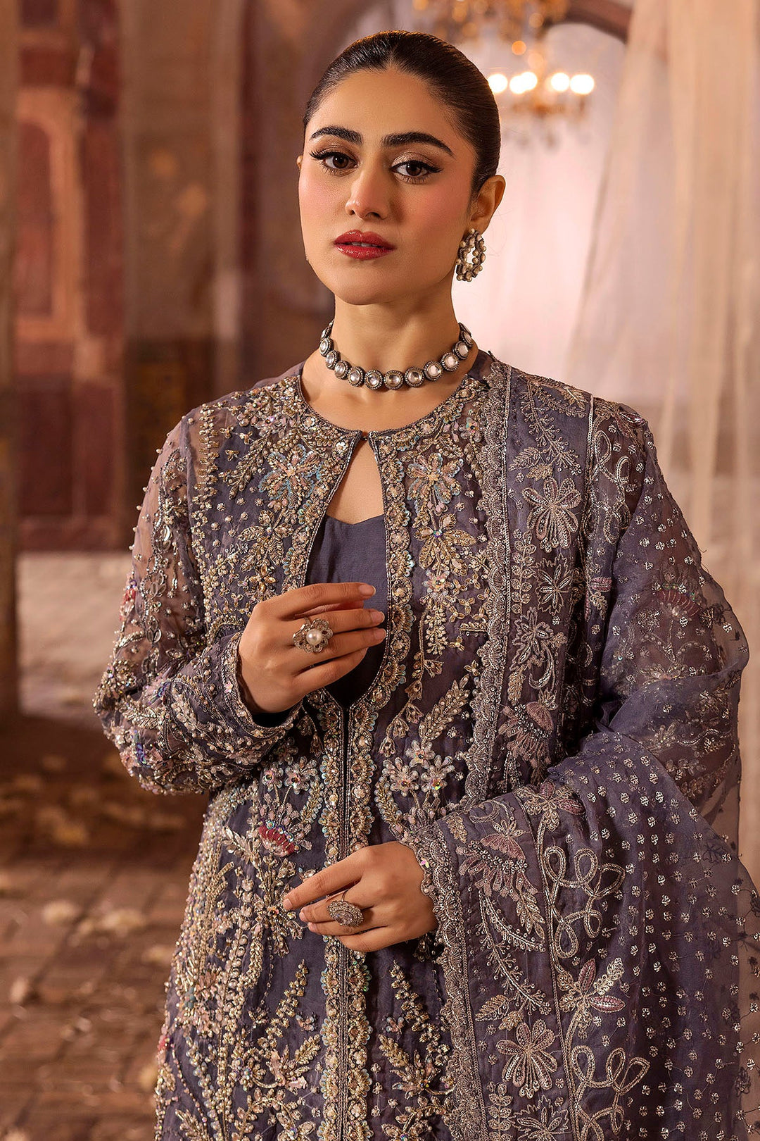 Ethereal Grey Pakistani Bridal Dress with Exquisite Embroidery