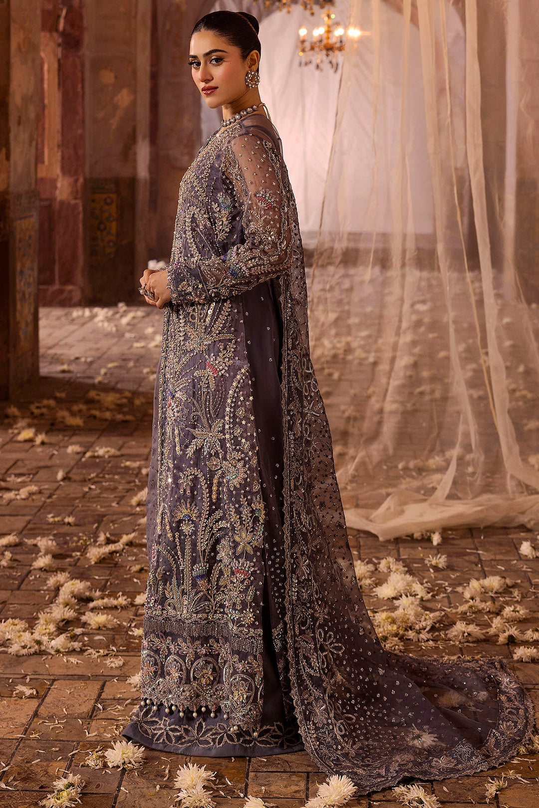 Ethereal Grey Pakistani Wedding Dress with Hand Embroidery