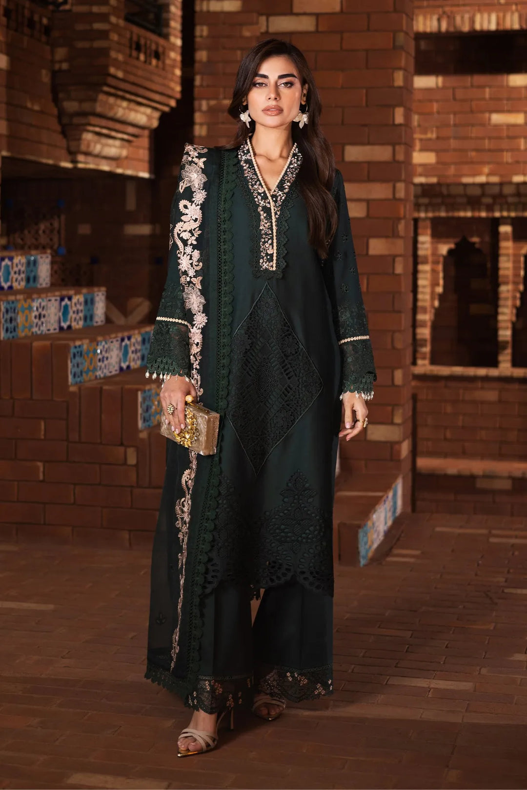 Embroidered Lawn Gown With Dupatta A864