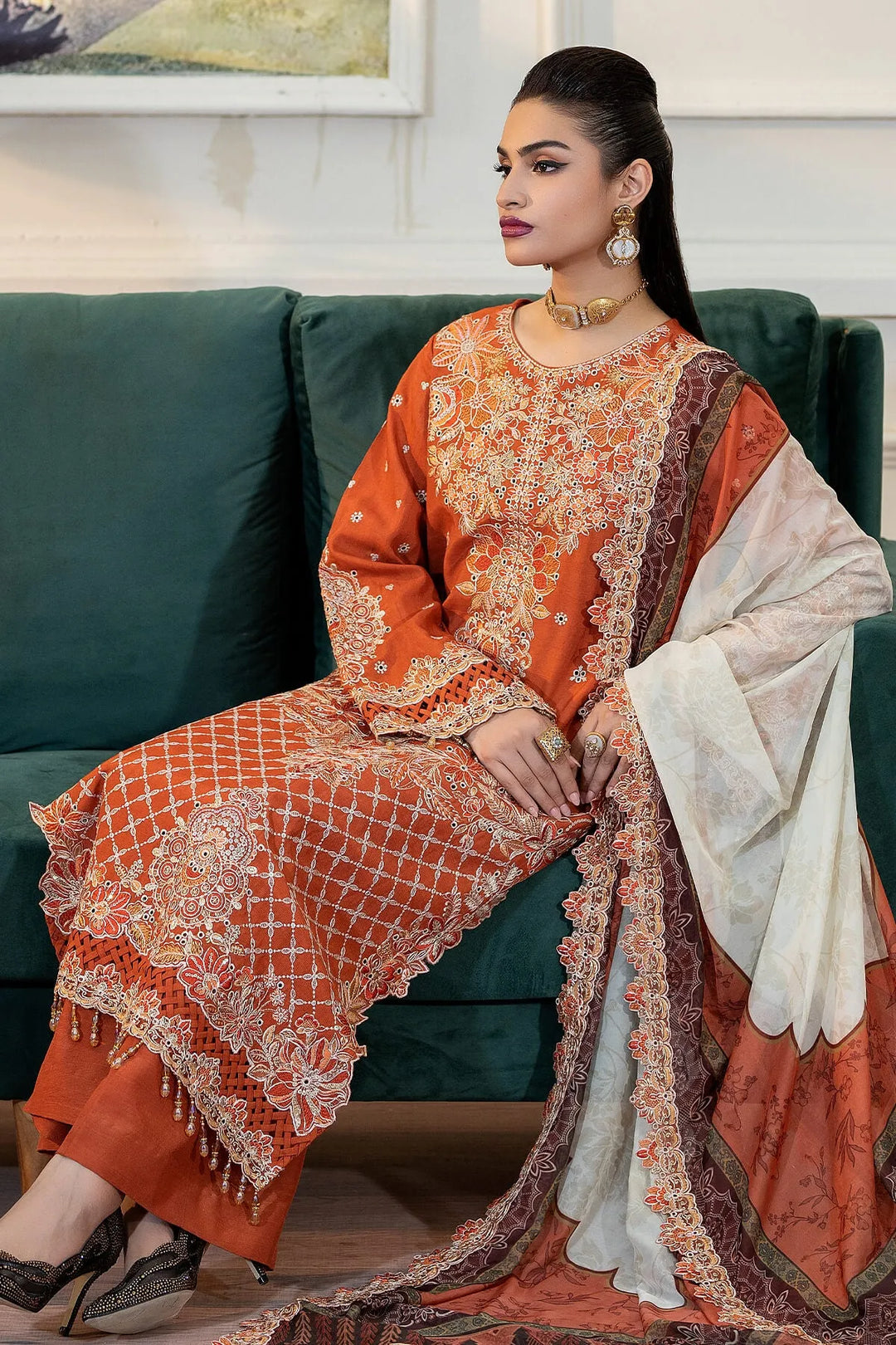 Embroidered Raw Silk Lehenga With Dupatta 78Ae
