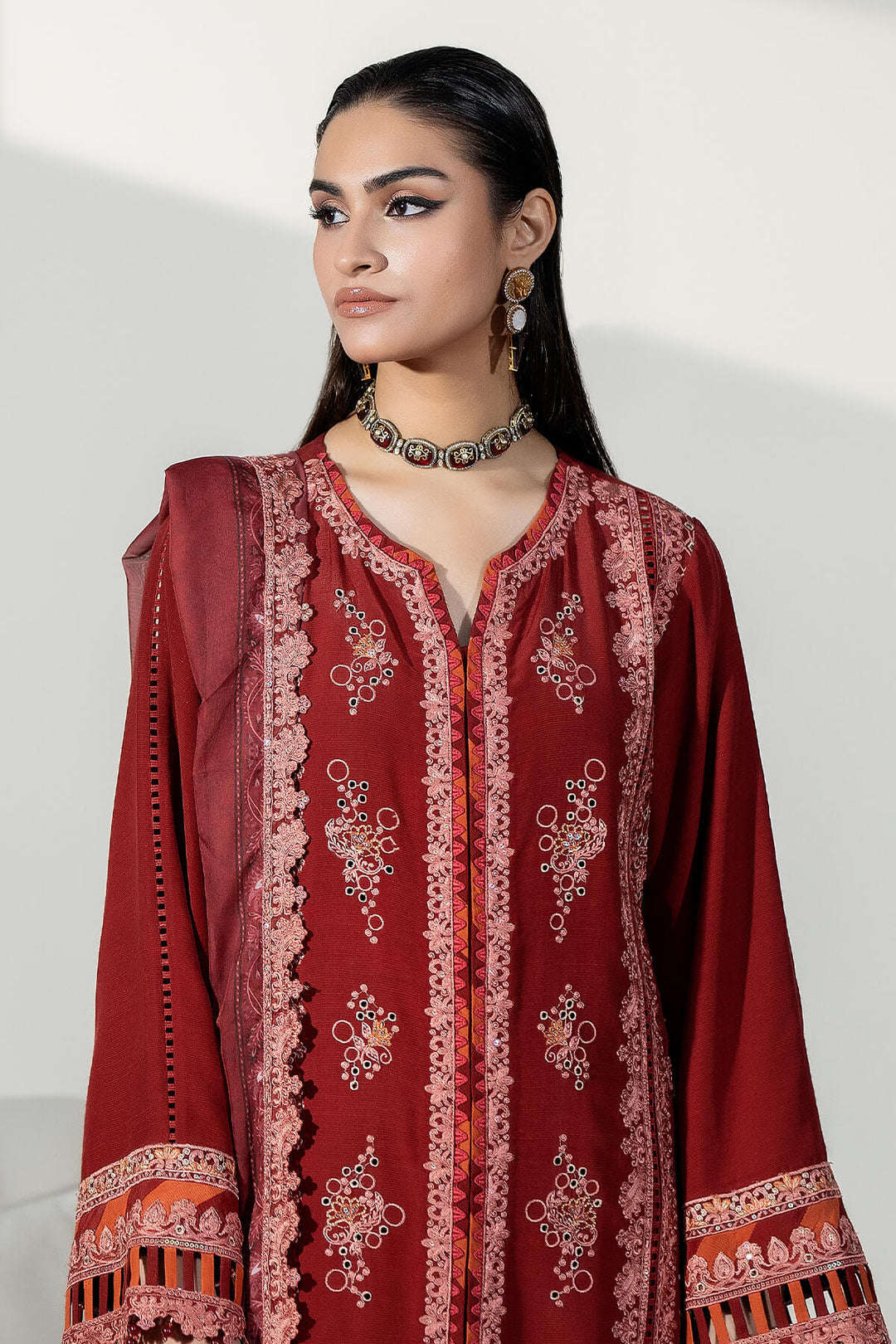 Imrozia Raw Silk Pakistani Dresses Embroidered Silk
