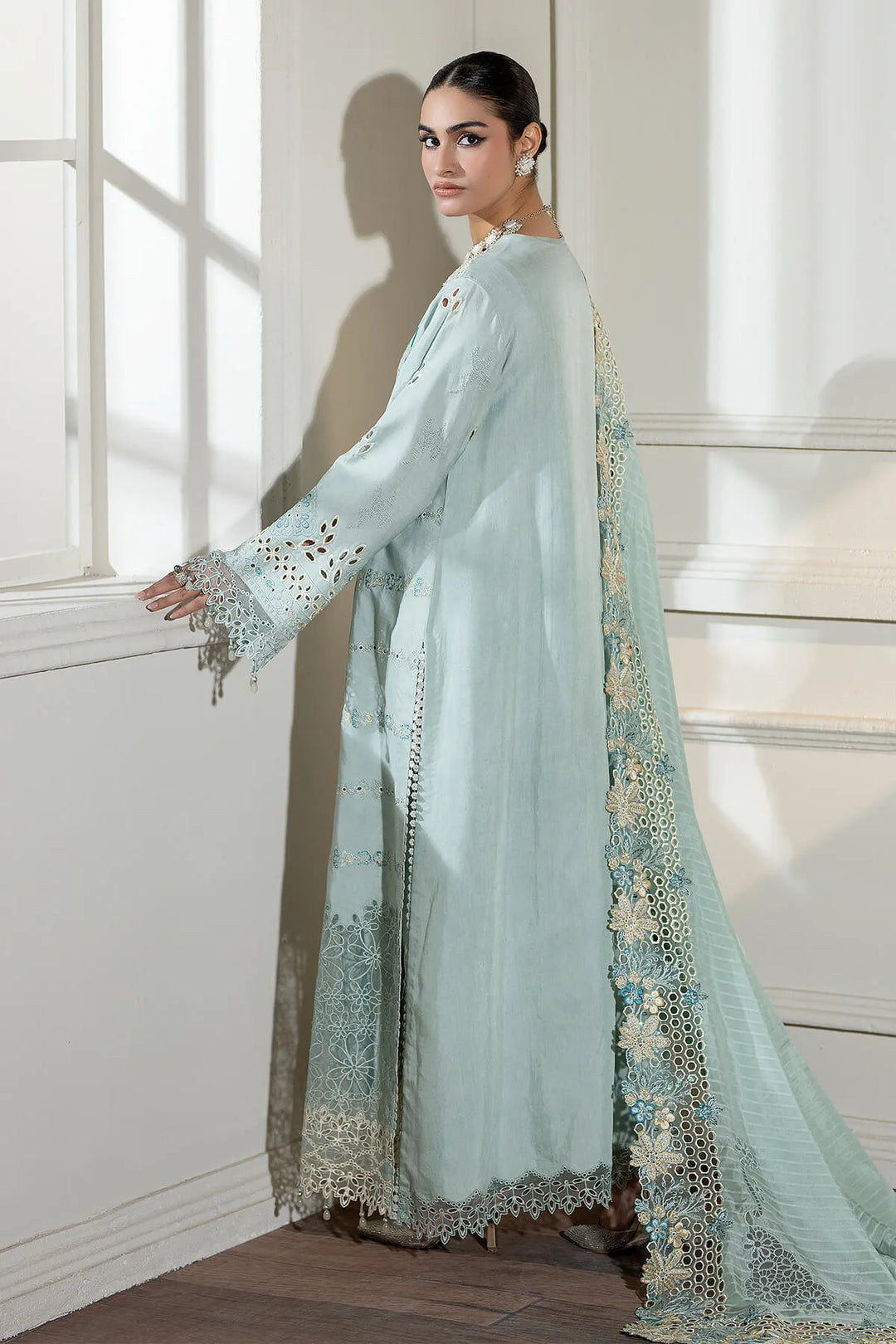 Embroidered Raw Silk Shirt And Trouser Set With Shawl