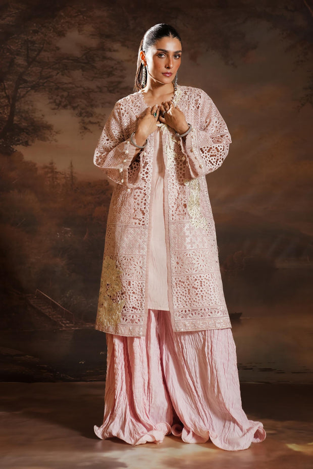 Sana Safinaz Stitched Embroidered Organza Shirt + Gharara Sana
