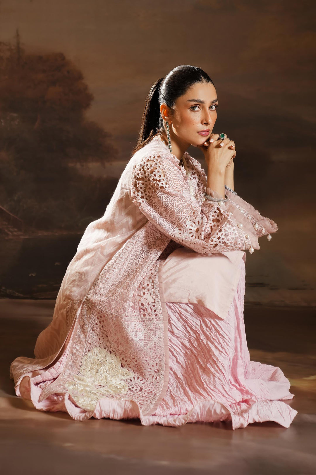 Sana Safinaz Stitched Embroidered Organza Shirt + Gharara Sana